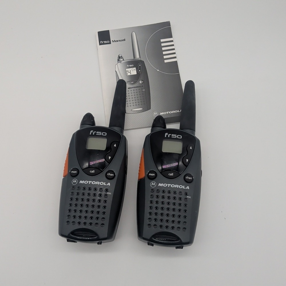 Motorola FR50 Handheld FRS Two-Way Radios Pair Black Orange Call Button